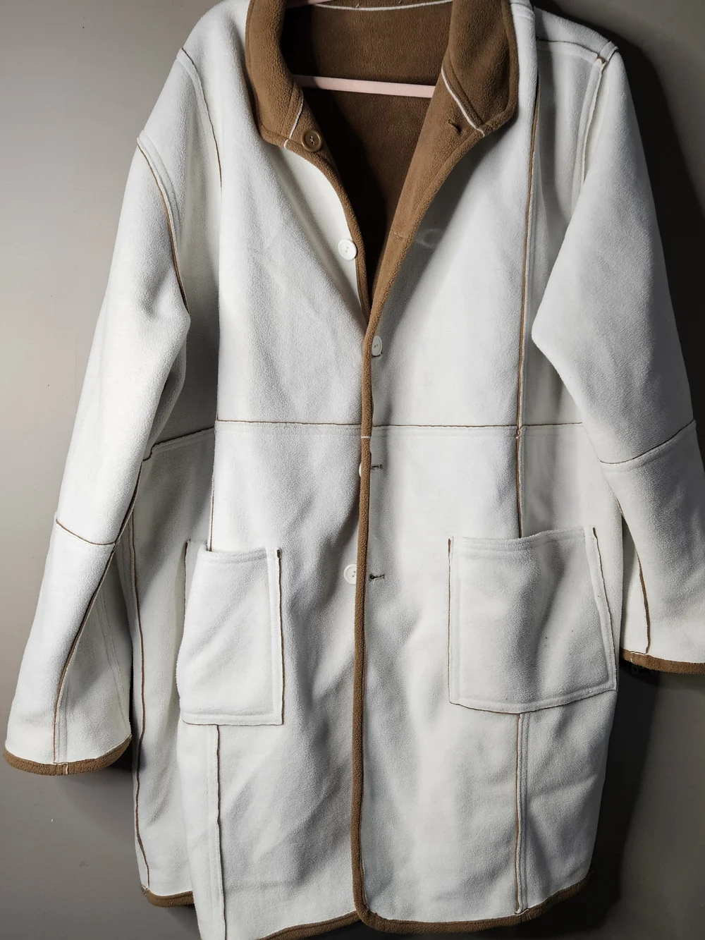 Susan Graver Camel Teddy Jacket with White Stitching - Picture 2 of 7